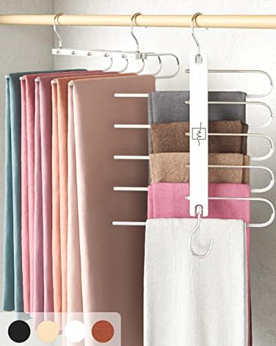 MORALVE Pants Hangers Space Saving - 2 Pack Wood Scarf Hangers for Closet Organizer - Jean Hangers Scarf Holder Closet Space Saving Hangers - Pants Rack Leggings Hanger Space Saver Closet Organization