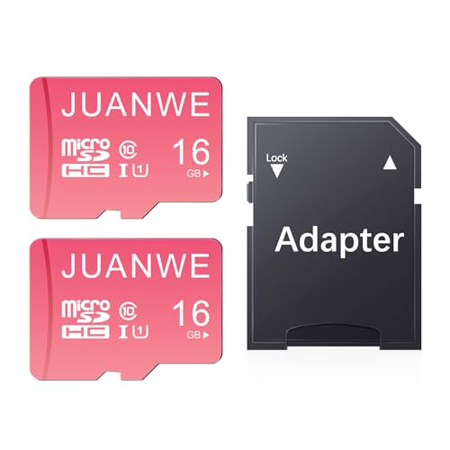 Image of JUANWE 16GB Micro SD Card 2 Pack microSDHC Memory Card with SD Adapter, C10, U1,TF Card 16GB for Dash Cam, Security Camera, Pink