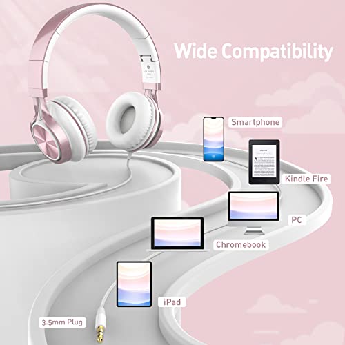 Image of AILIHEN Kids Headphones for School with Mic Wired, 3.5mm Jack, Rose Gold