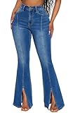 vunahzma Women Bell Bottom Jeans Skinny Classic Flared Jean Split Bell Bottom Pants(X-Large, Blue-4021)