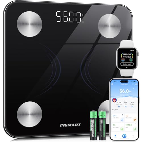 INSMART Bathroom Weighing Scales For Body Weight, Smart Digital Bluetooth Body Fat Scale Machine for Body Composition Analyzer with APP for Fitness Accurate Bmi Health Electronic (ST:LB/LB/KG)