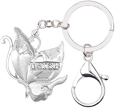 BONSNY Enamel Butterfly Keychain – Rhinestone Floral Metal Key Charm, Cute Car Keys Purse Accessory