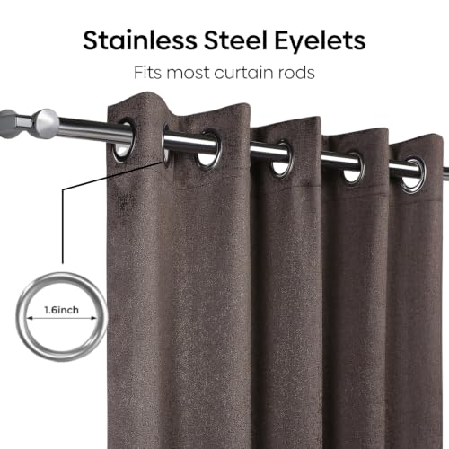 Image of haus & kinder Metallic Blackout Jacquard Door Curtain 7 Feet Long Pack of 1 | 100% Room Darkening Luxe Metallic Mocha 130 x 213 cm
