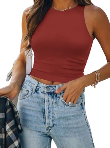 Image of ATHMILE Womens Double Lined Crop Tank Tops Casual Basic Shirts Sleeveless Workout Tops Cute Summer Clothes Teen Girls