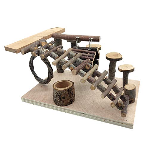 Tfwadmx Wooden Hamster Playground Platform, Small Animals Activity Set Climbing Bridge Ladder Ramps Toys for Mouse Dwarf Hamster Gerbil Chinchilla Guinea Pig Sugar Glider Syrian Hamster
