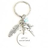 Off to Neverland Peter Pan Tinker Bell Silver Charm Keychain Gift of Love | Tinkerbell Merchandise and Accessories for Women