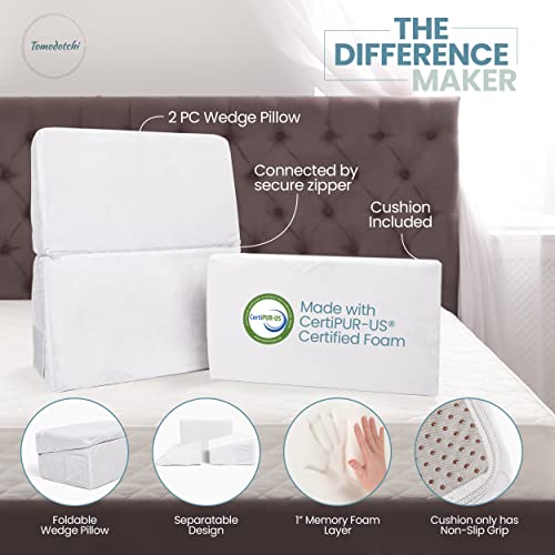 Tomodotchi 3 Pc Wedge Pillow Set - Foldable Foam Wedge Pillow With Cushion - Leg Elevation Pillow Wedge, Triangle Bed Wedge For Sitting Up, Knee Wedge Pillow For Adult, Bed Wedge Pillow For Sleeping #TOP2