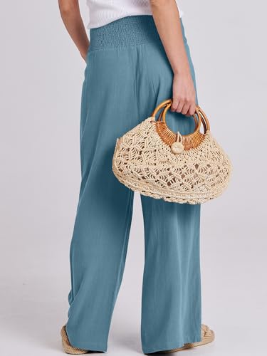 ANRABESS Women Linen Palazzo Pants Summer Boho Wide Leg High Waist Casual Lounge Pant 2025 Beach Travel Vacation Outfits Lake Large