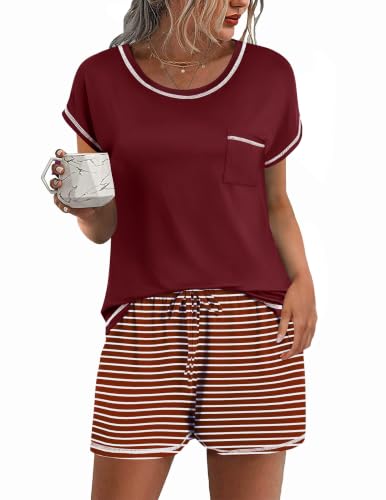 Ekouaer Womens Pajamas Sets Short Sleeve Tops and Shorts Pjs Soft Sleepwear