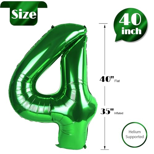 Image of Dark Green Number 4 Balloon 40 Inch, 4th Birthday Party Decorations, Giant 4 Foil Balloon for Party Supplies