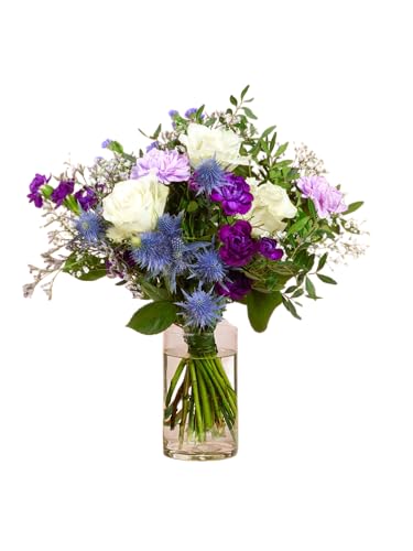 Blumenstrauß 'Herzensgruß' in Violett, mit Disteln, Limonium und Nelken, 7-Tage-Frischegarantie, Floristen-Qualität, das perfekte Geschenk bestellen