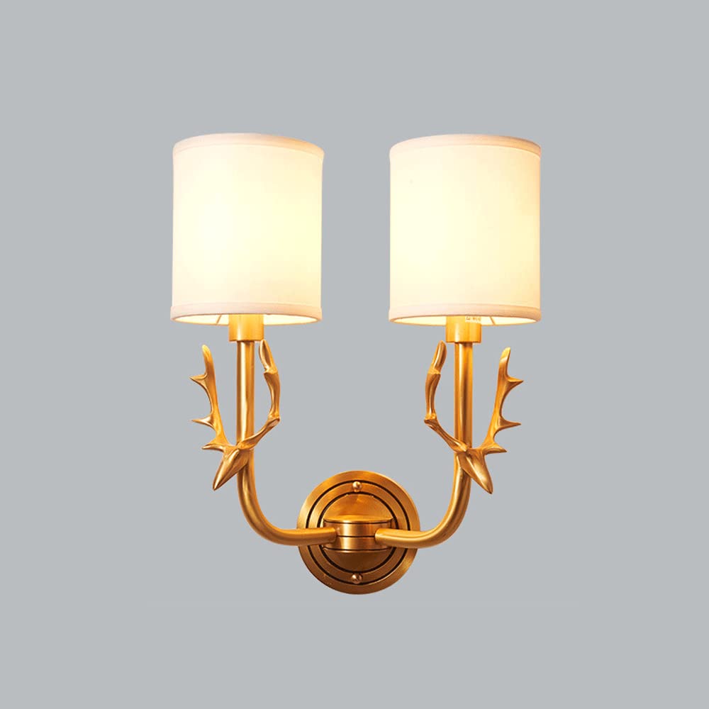 FYZDLAOR Modern Style Brass Linen Wall Sconces Wall Lighting Indoor for Hotel,Bedside,Restaurant,Living Room Bedroom and Hallway Wall Sconce(E14)