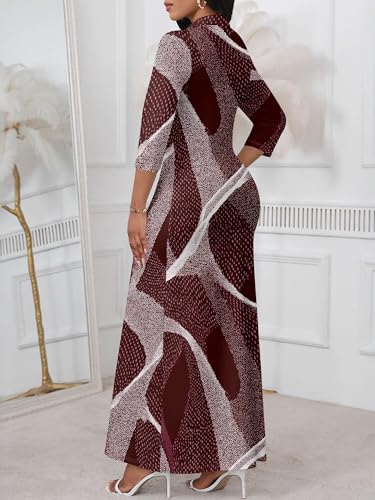 Image of PinkPatty Women's Casual 3 /4 Sleeve Polo V Neck Bodycon Maxi Dress