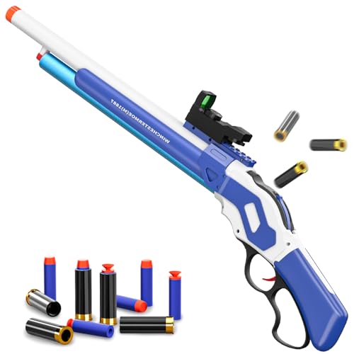Soft Bullet Lever Bolt Action Toy Gun Shell Ejecting Pump Shotgun Big Revolver Pistol Perfect Prop Cowboy Sniper Rifle Foam Dart Blaster Models Blue Boys 6 7 8 9 10 11 12 Year Old Cool Shooting Games
