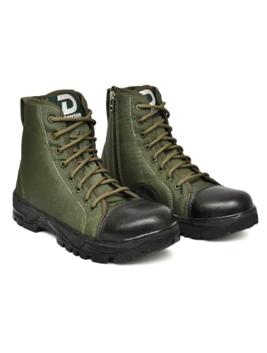 Image of Waterproof Jungle Boots for Men | Military Tactical High Ankle Combat Boots with Side Zip | Anti Slip Rubber Sole | Trekking Hiking Army Outdoor Biker Security Shoes | Green