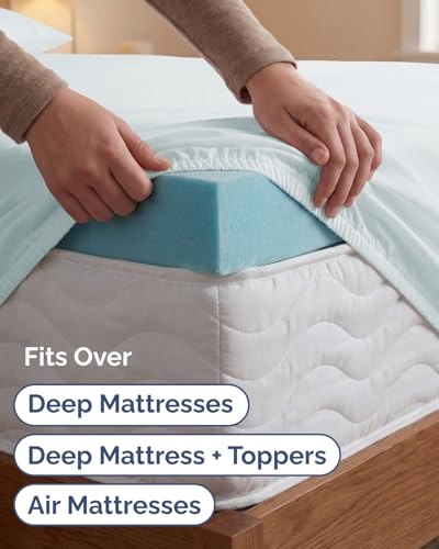 Image of Extra Deep Twin XL Sheet Set - 4 Piece Breathable Cooling Sheets - Ice Blue | Hotel Luxury Bed Sheets Set, Easy & Secure Fit, Ultra-Soft, Wrinkle & Fade Free, Comfy Sheets Set with Extra Deep Pockets