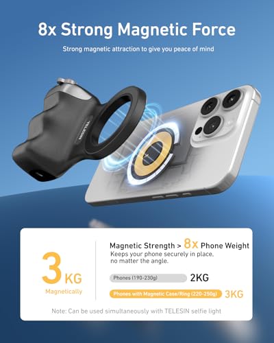 Image of TELESIN Fun Shot Magnetic Phone Camera DSLR Style Shutter Grip for Magsafe iPhone & Android with Detachable Wireless Shutter Button for iOS26 /17 /18 -Comfort Ergonomic Phone Grip Handle Holder(B)