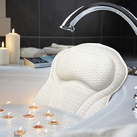 AmazeFan Luxury Bath Pillow, Ergonomic Bathtub Spa Pillow with 4D Air Mesh Technology and 6 Suction Cups, Helps Support Head, Back, Shoulder and Neck, Fits All Bathtub, Hot Tub and Home Spa(US Patent) Cover