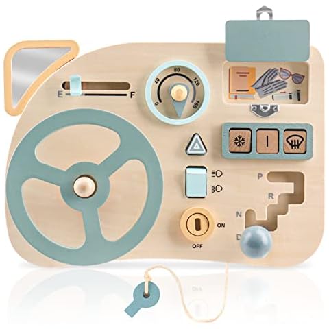 Vanplay Montessori Toys Steering Wheel Wooden Busy Board for Toddlers 1-3 Sensory Toys Educational Toys Activity Board to Learn Fine Motor Skill for Travel for Kids Cover