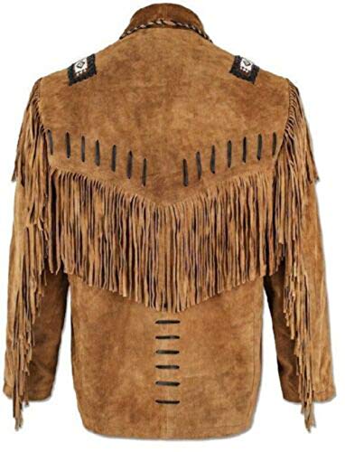 100% Real Suede Western Style Leather Jacket for Sale Native American Coat Fringe2