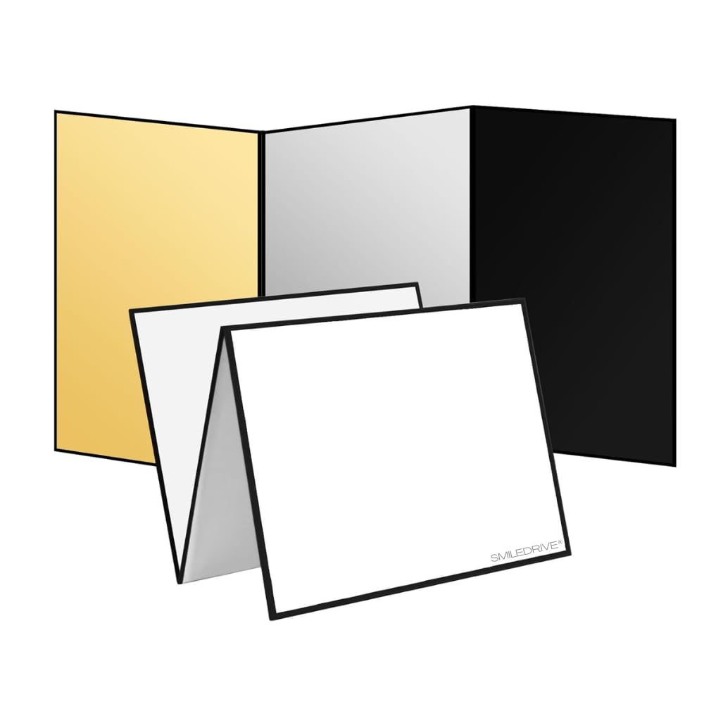 SMILEDRIVE® 4-in-1 Photography Reflector Board Foldable Light Diffuser for Product Photography, Camera Reflector Panel for Still Life & Tabletop Shoots Black, White, Golden & Silver Reflectors.-picture-18