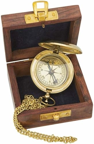 Brújula Náutica Vintage de Latón con Caja de Madera 2 Pulgadas miniatura 1