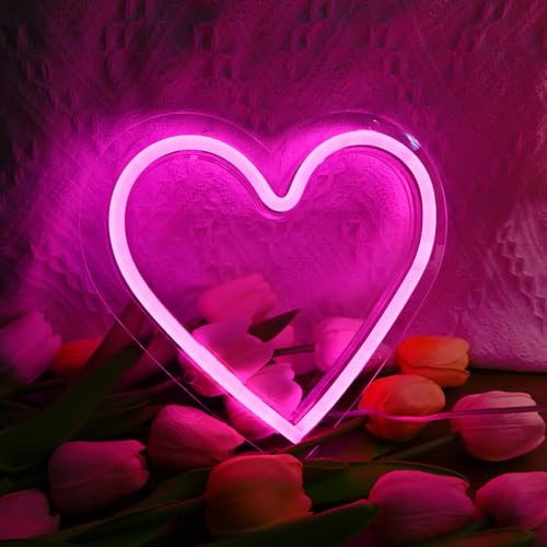 Image of Britrio Pink Heart Neon Sign,LED Neon Heart Light Sign for Girl Bedroom Dorm Kids Room Wall Decor Wedding Proposal Birthday Party Home Decor Mothers Day Gifts Love Lamp Battery Operated or USB Powered