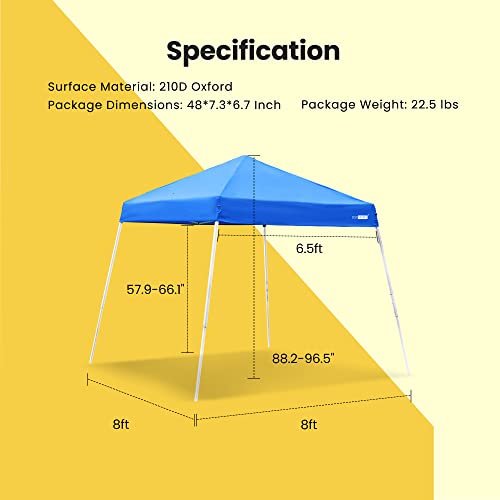 Vivohome Slant Leg Outdoor Easy Pop Up Canopy Party Tent Blue 8 X 8 Feet #TOP6