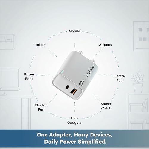 Image of Trueview 20W Fast Charging Power Adapter with USB-A & Type-C Port | PD 3.0 & QC 3.0 Mobile Charger | Universal Wall Charger for Smartphones & Accessories | White