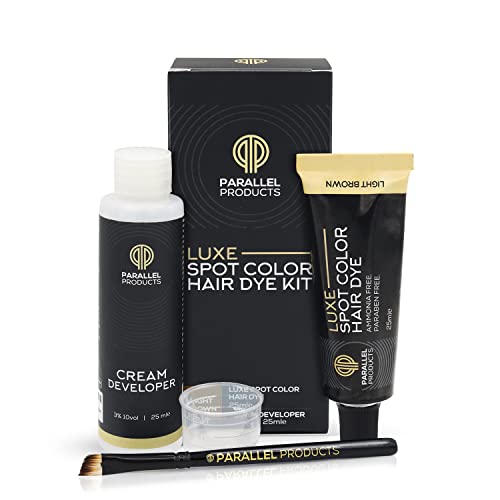 Parallel Products - Luxe Color (Light Brown) - Cream Hair Dye - 25mL - Tint for Professional Spot Coloring - With Cream Developer, Mixing Dish and Application Brush - Covers Grey Hair - Root Touch Up