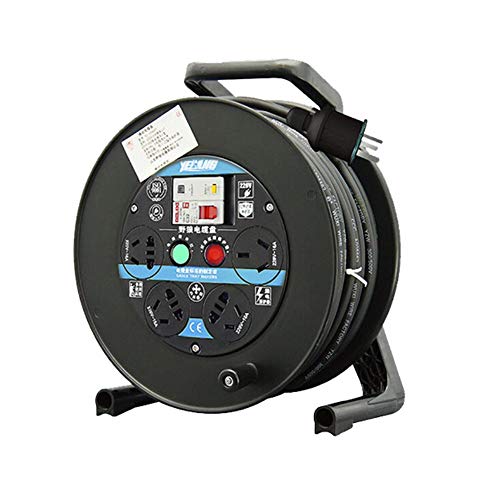 LIFEIYAN Standard 4-way Socket Cable Reel (220V 10A 30/50m Extension Cord), Cable Drum With Thermal Cut-out Protection, MADE IN GERMANY, Cable Colour: Black Extension Cord Reel extension cord holder