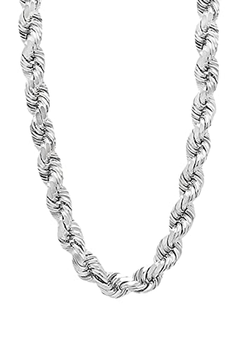 Savlano 925 Sterling Silver 8MM Hollow Italian Rope Diamond Cut Twist Link Chain Necklace for Men & Women Comes with Gift Box- Made in Italy