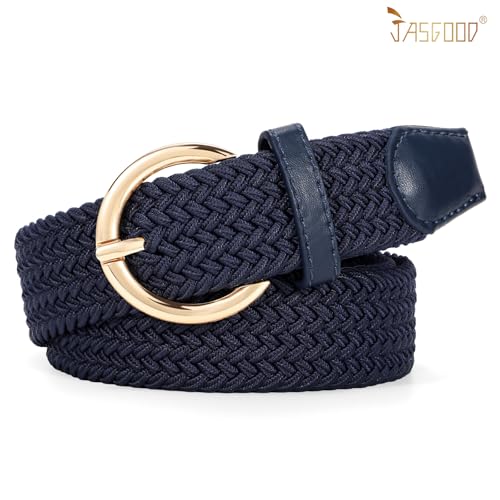 Image of JASGOOD Women Men Braided Woven Elastic Stretch Waist Belt Golf Canvas Fabric Casual Belt for Jeans Pants