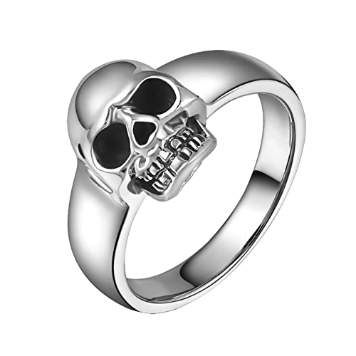 Bague en argent sterling 925 pour homme avec tête de mort polie de 13mm