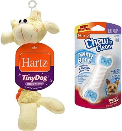 Hartz Small Dog Toy Bundle with Two Pet Favorites for Small Breed Dogs - A Heads 'N Tails Plush Toy and Chew'n Clean Twisty Bone…