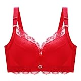 Damen Sexy Spitze Kabelloser BH Push Up Balconette Ungefüttert Weich Plus Size Bequeme BHS (105A,Rot)