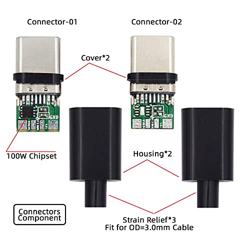 NFHK 2sets/lot DIY OEM 24pin Connector Plug USB Type C USB-C Male to USB-C Male 100W PD USB2.0 Data with Housing Cover - Image 2