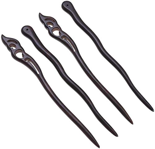 Shuxinmd Chino Madera Lápiz Cabello para Buns Pasadores de Pelo para Mujer Cabello Largo Moño Maker Hecho a Mano Accesorios Delicado 4pcs
