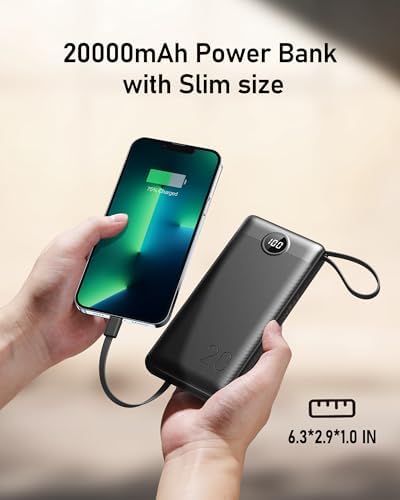 VEEKTOMX Power Bank z Wbudowanymi Kablami 20000mAh Powerbank USB C 2.4A Fast Charge Przenośna ładowarka z 5 wyjściami Zewnętrzna akumulator Kompatybilna iPhone 14pro/Samsung/Xiaomi/Ogrzewane Kamizelki