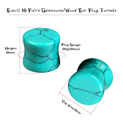 Wood Mixed Stone Ear Plugs Ear Gauges Double Flared Saddle Stretching Gauge Expander (18 Pairs/36 Pieces,00g-14mm)3