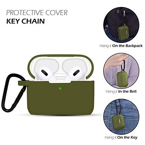 Image of GRIPP Rubon Silicone AirPods Carrying Case for AirPods Pro (1st Generation), Aluminium Carabiner Included, Shockproof 360 Protection, Wireless Charging Support, Durable & Stylish - Olive Green