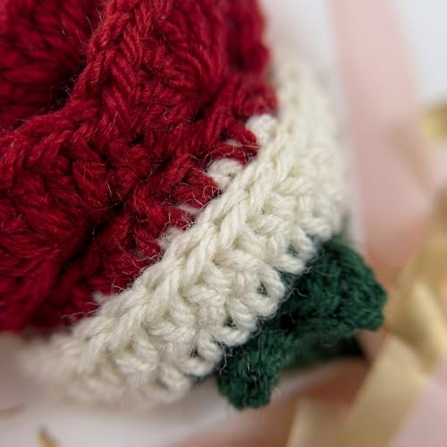 Image of HindCraft Handmade Crochet Flower Bouquet | Red & White Rose Knitted Flower Bouquet | Artificial Forever Flowers for Gift, Anniversary, Birthday, Valentine, Room Decor