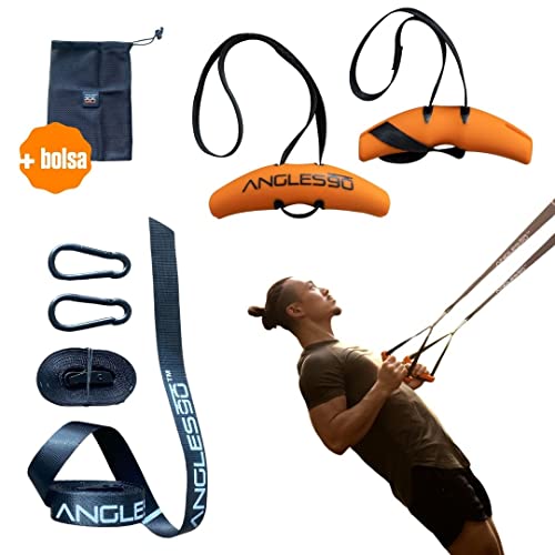 A90 Sling Trainer - entrenador de suspensión más pequeño en todo el mercado, 7 funciones especiales que incluyen dominadas de puerta, inmersiones sin barras, chaleco de pesas y más