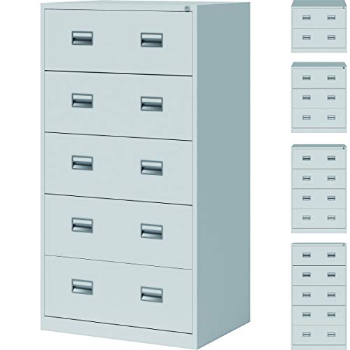 Preisvergleich Produktbild bümö Bisley Eco Hängeregistraturschrank 5 Schubladen zweibahnig & abschließbar - Hängeregister für DIN-A4 Hängemappen - Stabiler Hängeregisterschrank