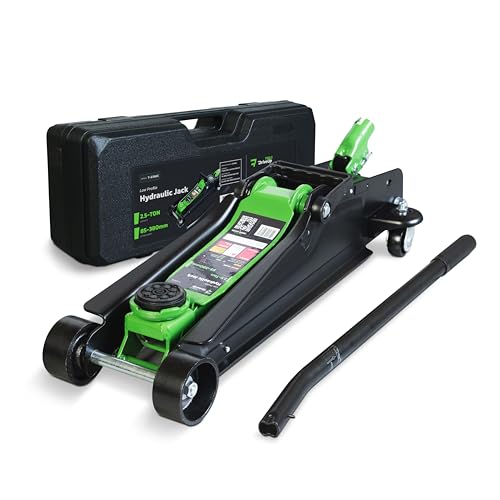 DRIVEUPTOOLS 2,5-Tonnen Hydraulischer Wagenheber mit Koffer – Flachprofil, Hubhöhe 8,5–35 cm – Schnellhub mit Gummiauflage – Tragkraft 2500 kg – Tragbarer Wagenheber für Autos & SUVs