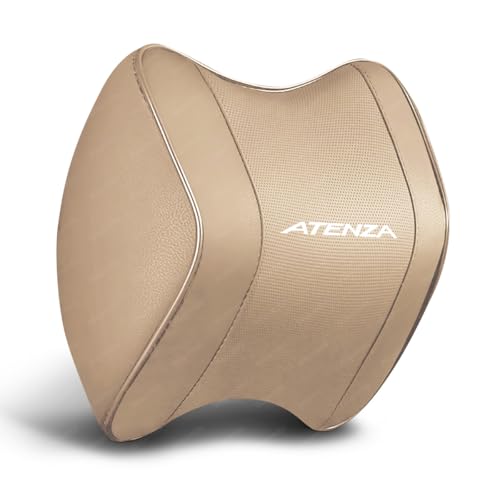 マツダ ATENZA 車用ネックピロー ATENZA 車用ヘッドレスト & 腰クッション セット5Dメモリーフォーム人体工学設計長距離運転・通勤・オフィス・旅行対応通気性パンチングレザー(ネックピロー 1個,ベージュ)