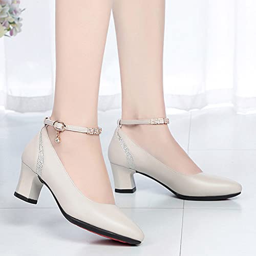 bbruriy Womens Chunky High Heels Fashion Rhinestone Ankle Strap Block High Heel Pumps Sexy Pointed Toe Leather Dress Mary Janes Comfort Shoes Shoes3
