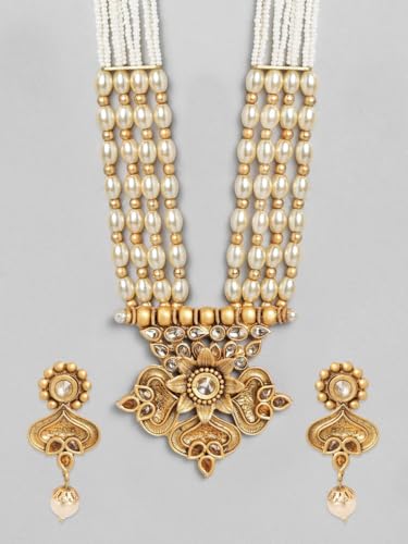 Image of Rubans Long Necklace Set Gold Plated Traditional Stylish Multicolour Jewellery Gift for Women & Girls