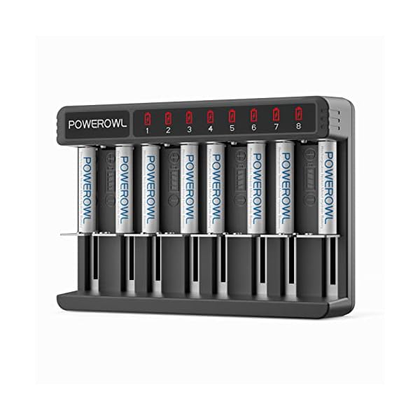 POWEROWL Rechargeable AAA Batteries Kit - 8 Pack 1000mAh High Capacity Low Self Discharge NiMH Double A Battery with 8 Independent Slots Charger