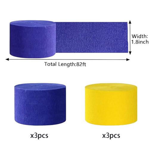 Image of Blue and Yellow Crepe Paper Streamers Party Streamer 1.8 Inch Widening 6 Rolls,Blue Yellow Party Decorations Streamer 82 feet per roll for Birthday Party Decor